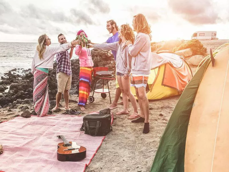 Friends on the beach in the U.S.