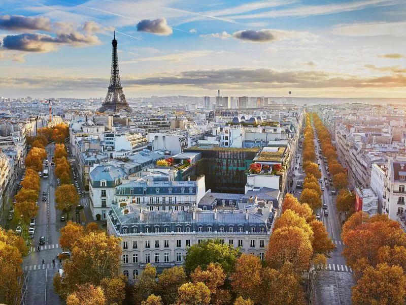 Aerial panoramic cityscape view of Paris, France