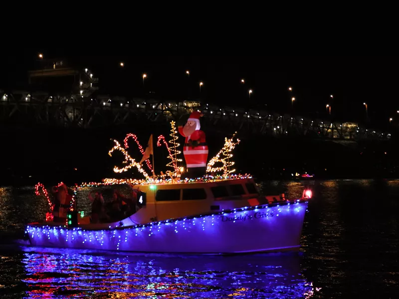 Lighted boat parade in Williamsburg, Virginia