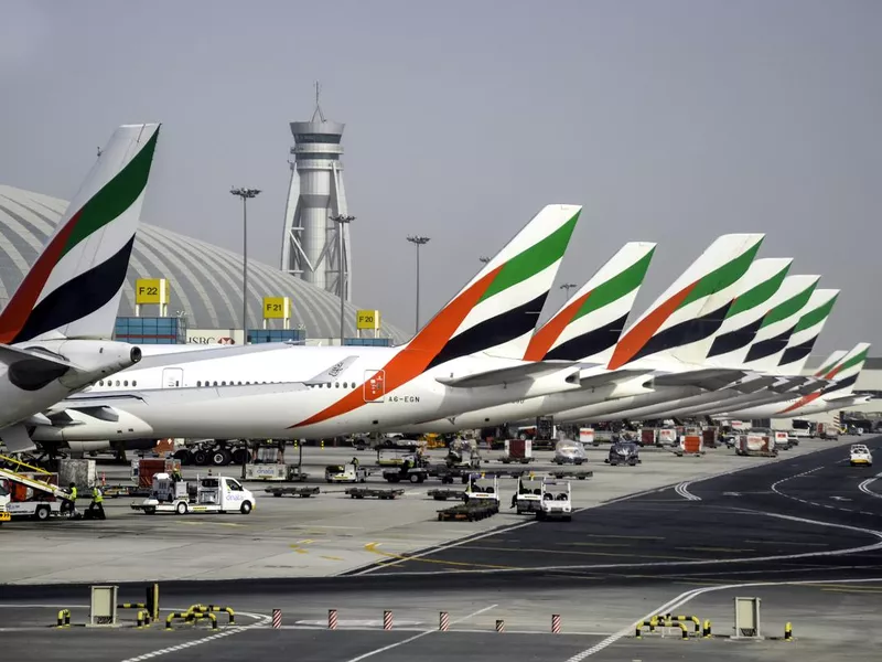 Emirates Airline aircraft tails at Dubai International