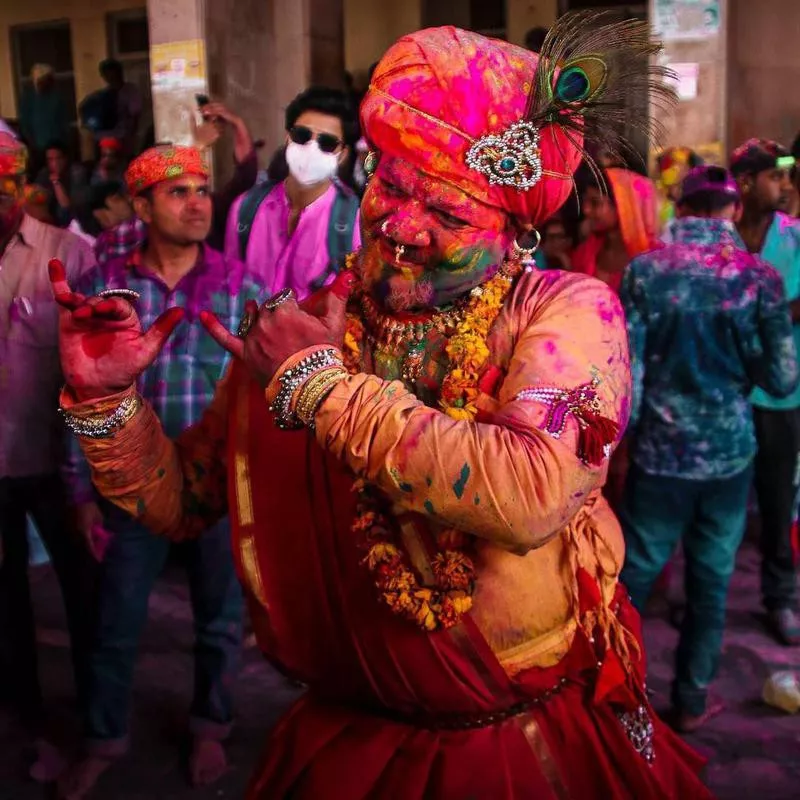 Man dancing during Holi