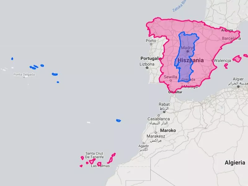 Funny map of Spain and Portugal size