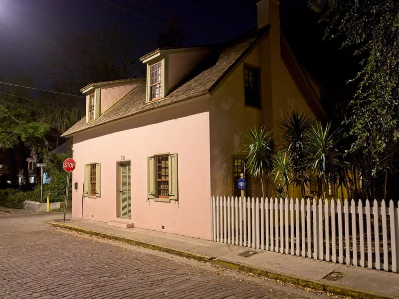 Old home illuminated by street light in old town Saint Augustine Florida