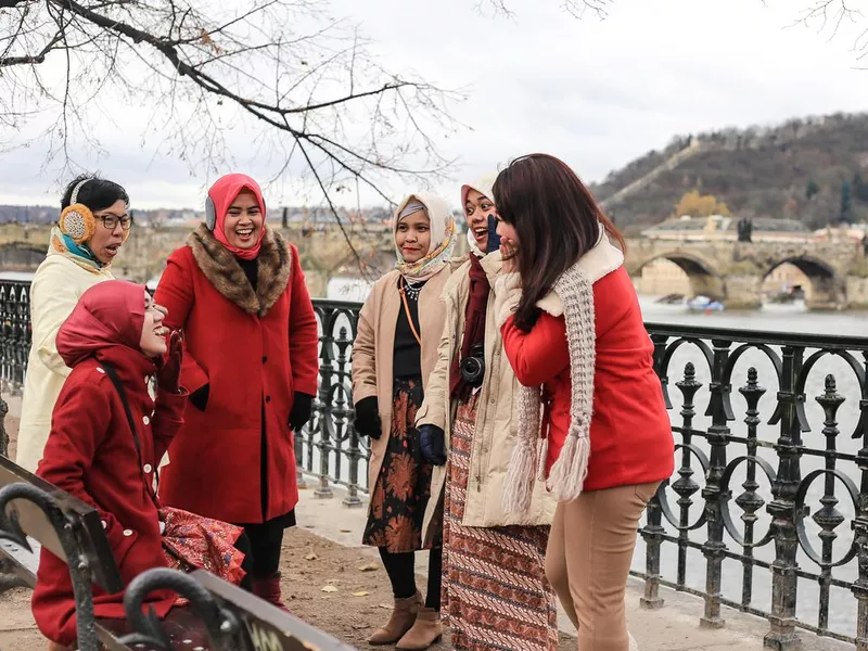 Group hanging out in Prague