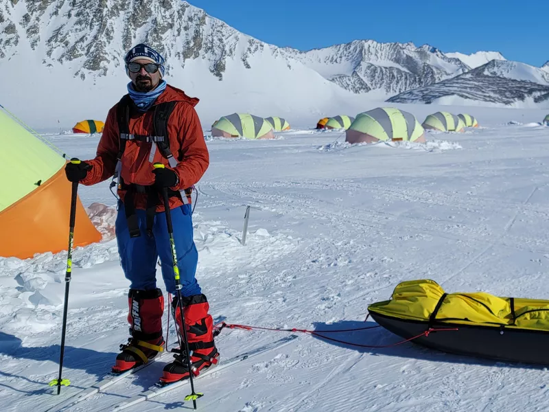 Setting up camp in snow