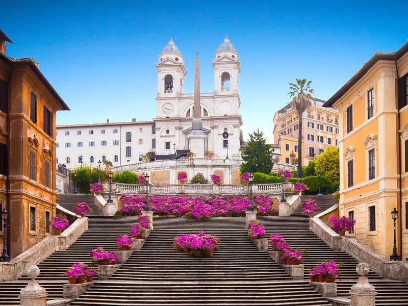 Spanish steps with azaleas at sunrise, Rome