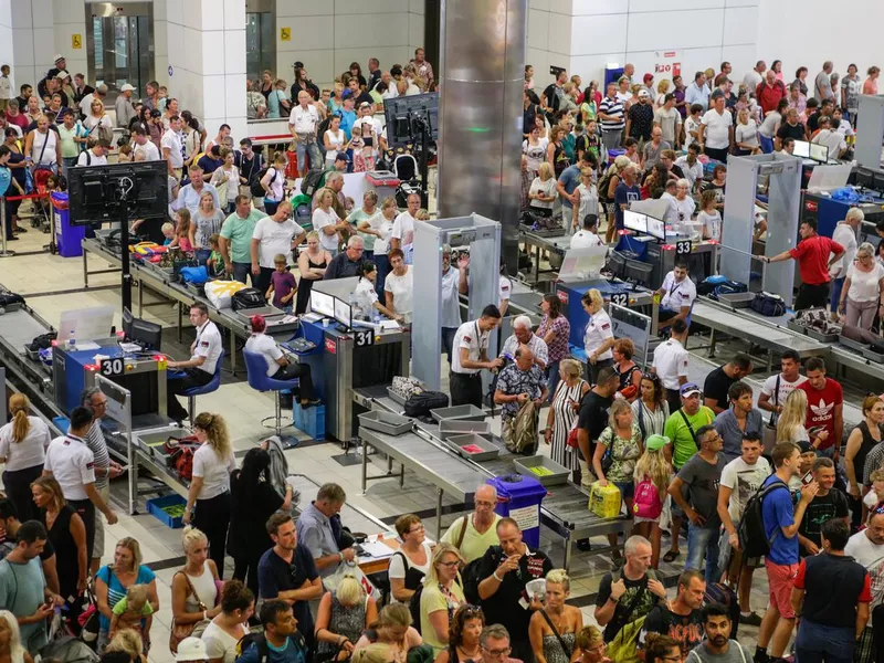 Security and passport control at airport