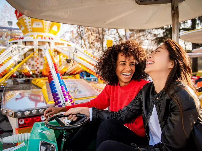 Friends at American amusement park