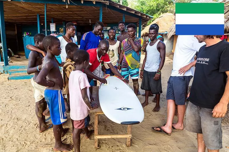 Children surfing in Sierra Leone