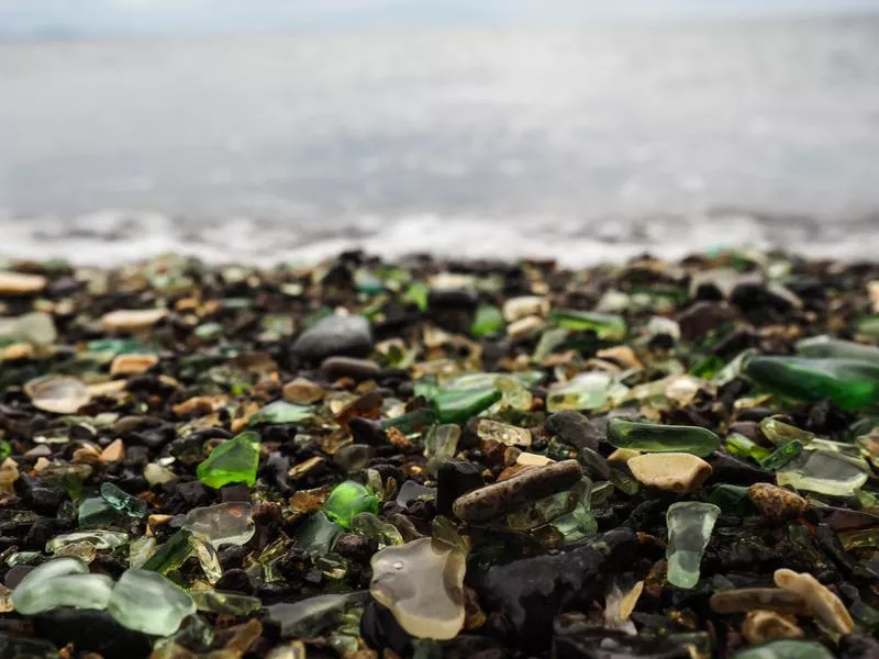 Vladivostok, Russian beach with glass