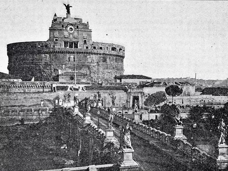 Antique image of the Hadrian Mausoleum in Rome.