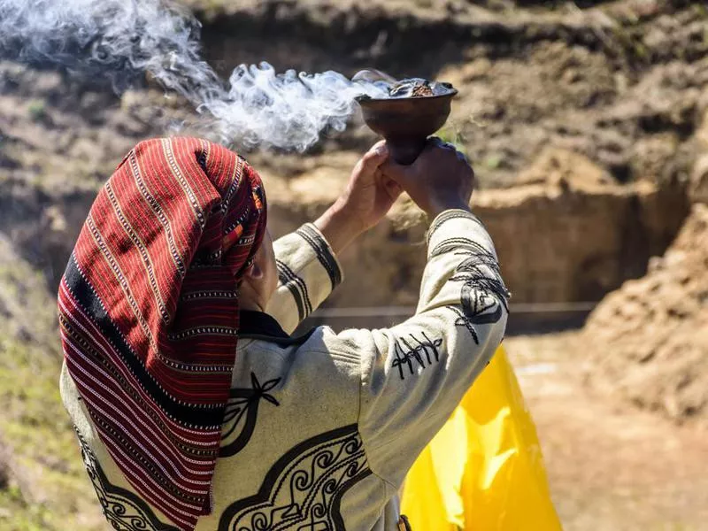 Maya shaman in ceremonial dress