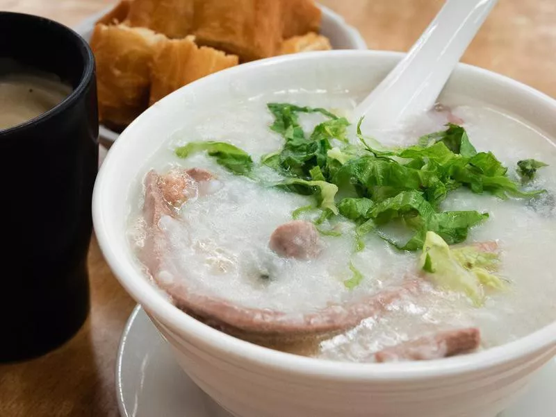 Hong Kong congee with pork intestine