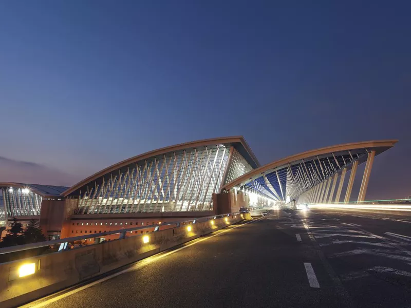 Shanghai Pudong International Airport at night