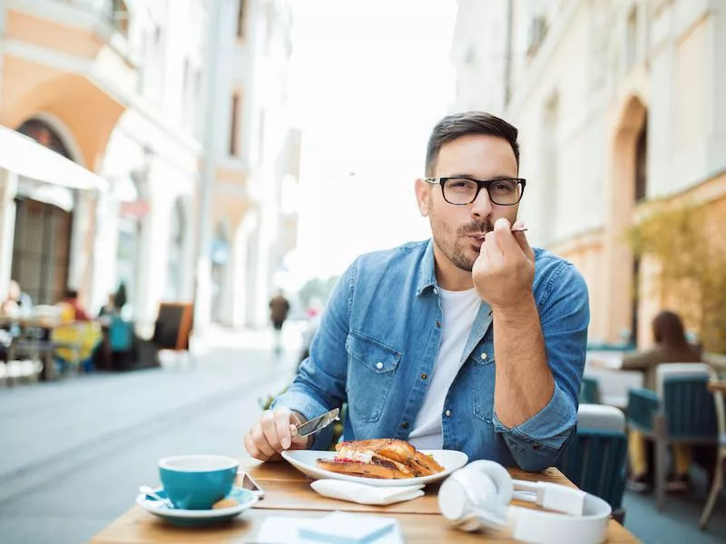 Man eating in Europe