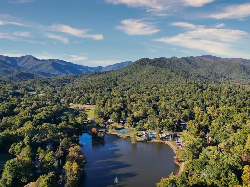 Scenic lake against the valleys in Black Mountain, North Carolina, US