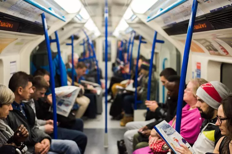 Inside a London underground train