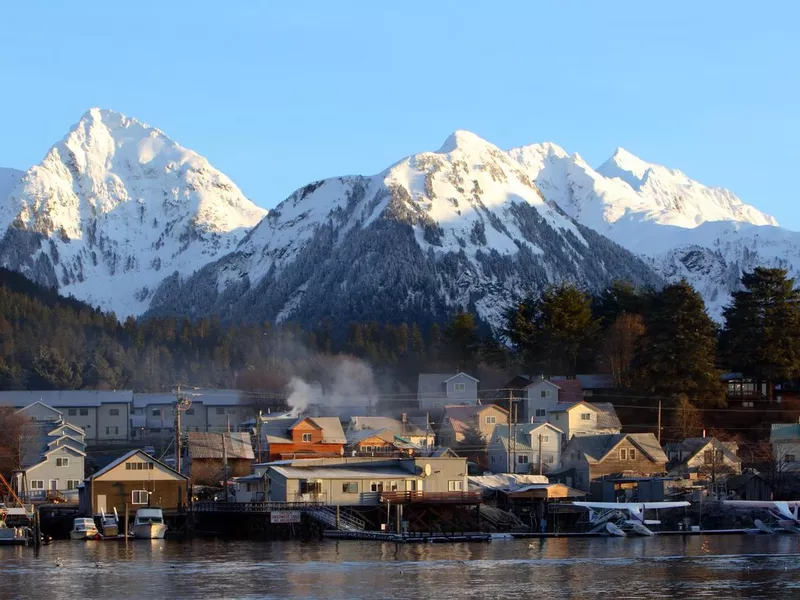 The city of Sitka, Alaska at dawn.