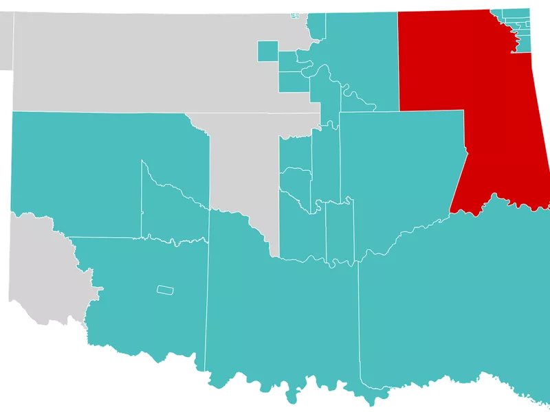 Cheroke Nation on a map of Oklahoma