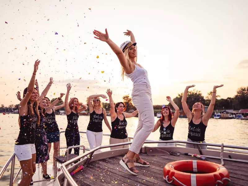 Celebrating bachelorette party on a boat