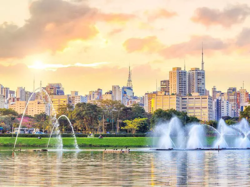 Sao Paulo skyline from Ibirapuera Park park