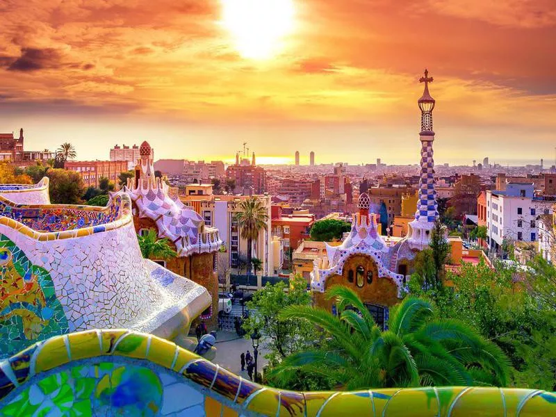 Parc Guell at sunset, Barcelona