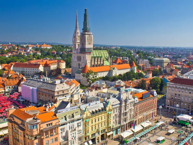 Zagreb main square and cathedral