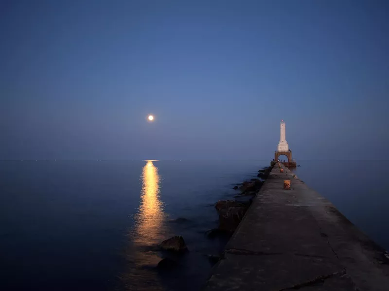 Moonrise over Port Washington, Wisconsin