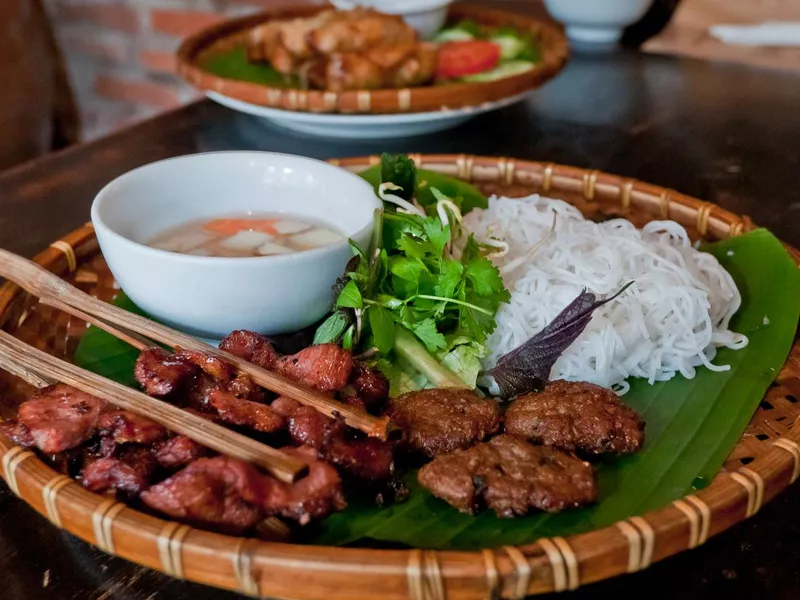 Bun Cha, or Vietnamese cold white rice noodles