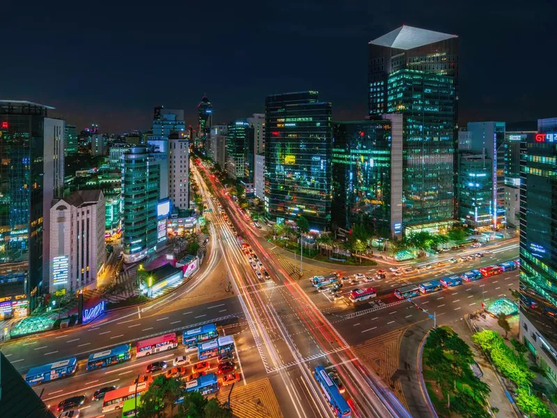 Panorama of Gangnam City at Night Seoul, South Korea