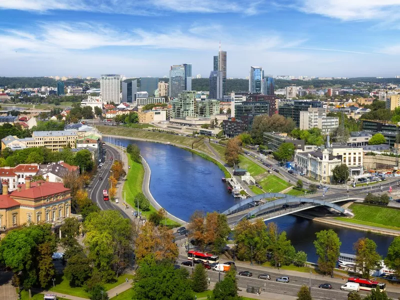 Aerial view of the center of Vilnius, Lithuania