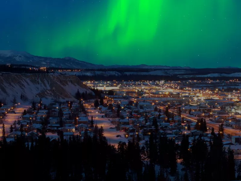 Northern Lights over downtown Whitehorse