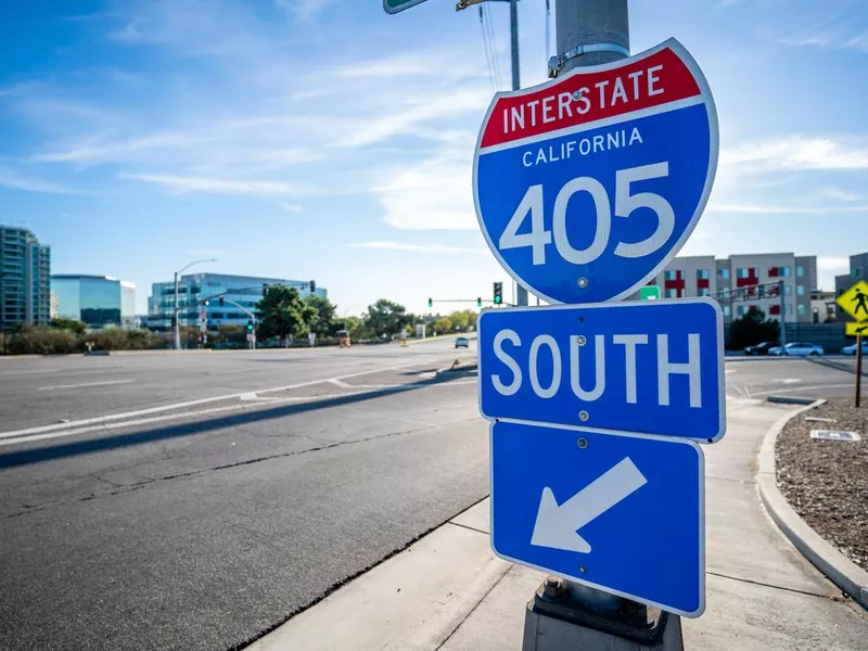 Blue 405 South Sign Entrance in Irvine, California