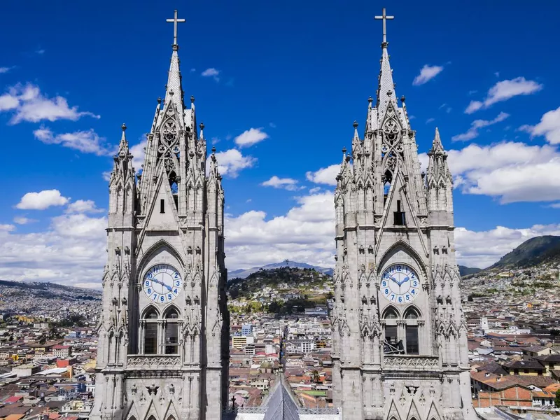 Twin clock tower, Basilica del Voto Nacional, Quito, Ecuador