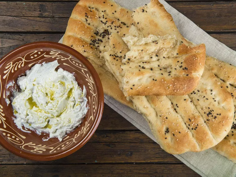 Barbari or Persian bread and cheese spread