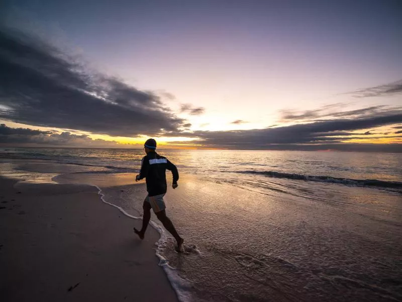 Running on the beach in Bermuda