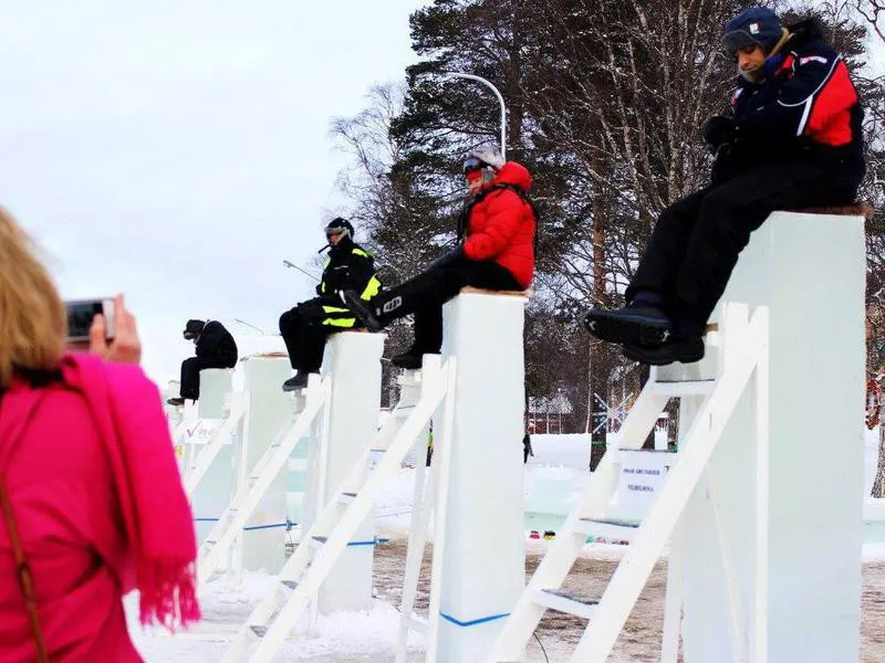 Ice Pole Sitting Contest participants