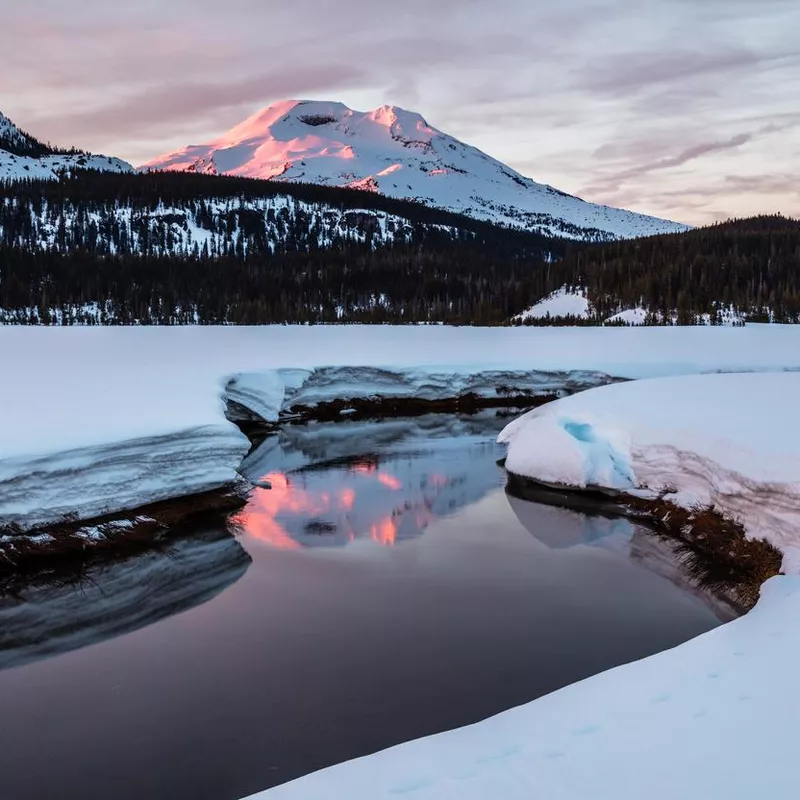 South Sister Reflected in Soda Creek at Sunrise, Deschutes National Forest, Oregon