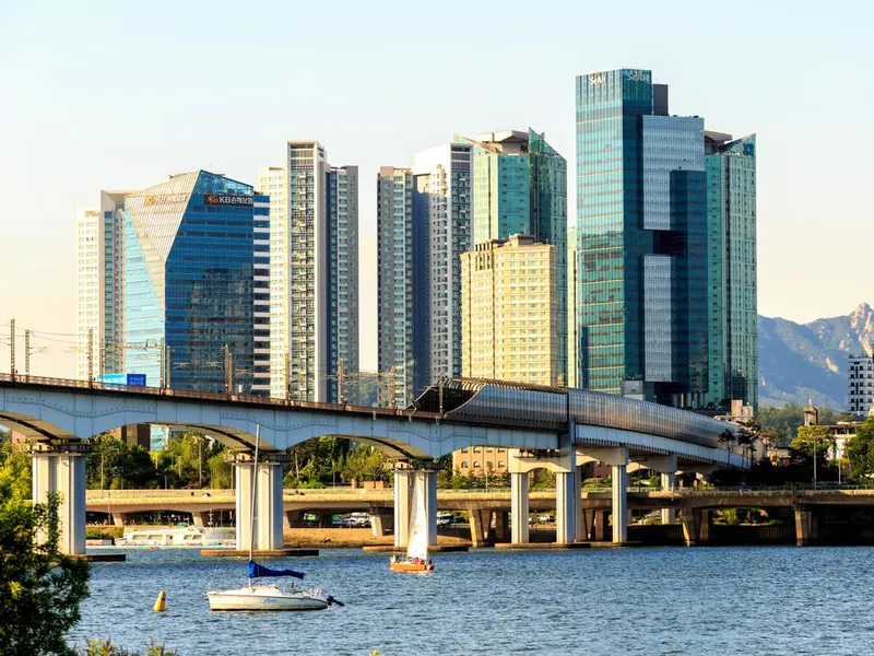 Metro bridge across the Hangang River in Seoul