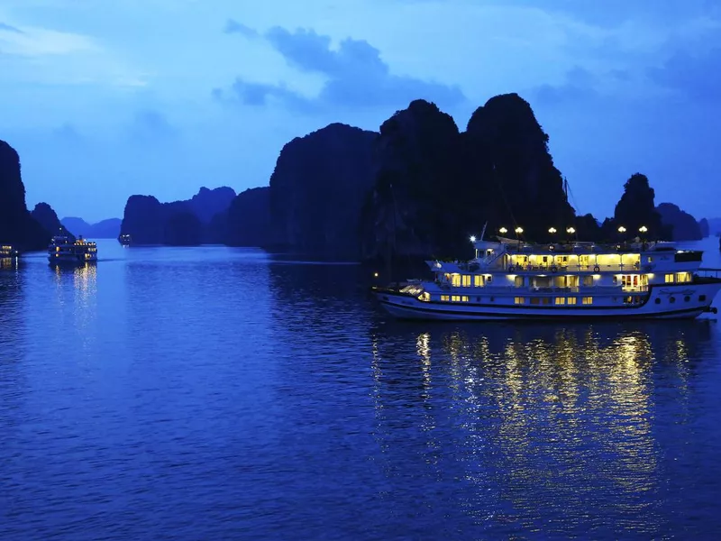 Boats at anchor in Halong bay, Vietnam