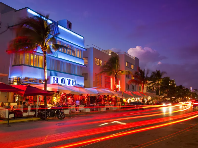 Ocean Drive by the beach in Miami