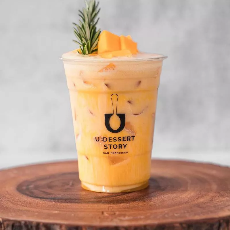 Mango blended boba tea