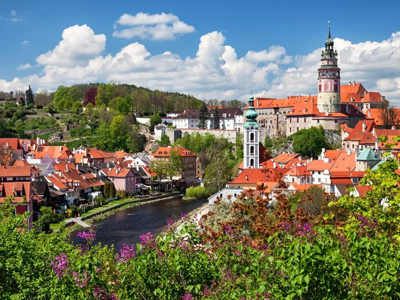 View of old town Cesky Krumlov, South Bohemia, Czech Republic