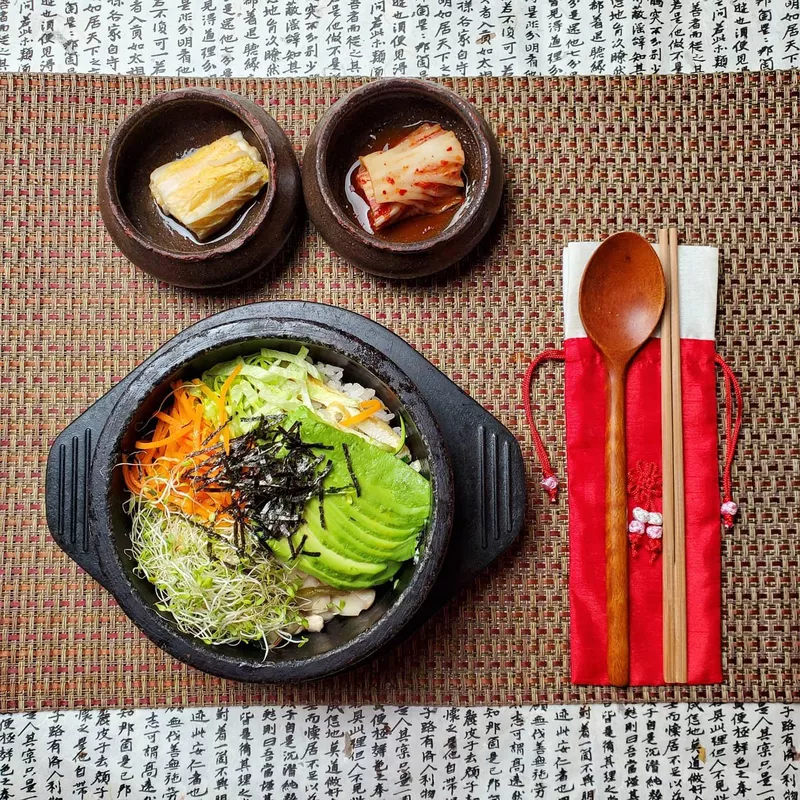 Bowls of food at HanGawi, a vegetarian Korean restaurant in New York City