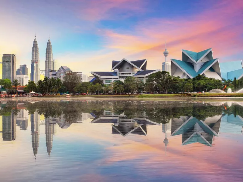 Kuala Lumpur, Malaysia skyline at Titiwangsa Park.