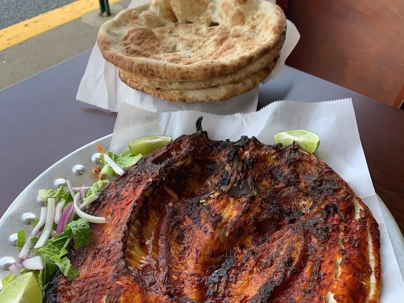 Grilled fish and pita at Marib Restaurant in Virginia