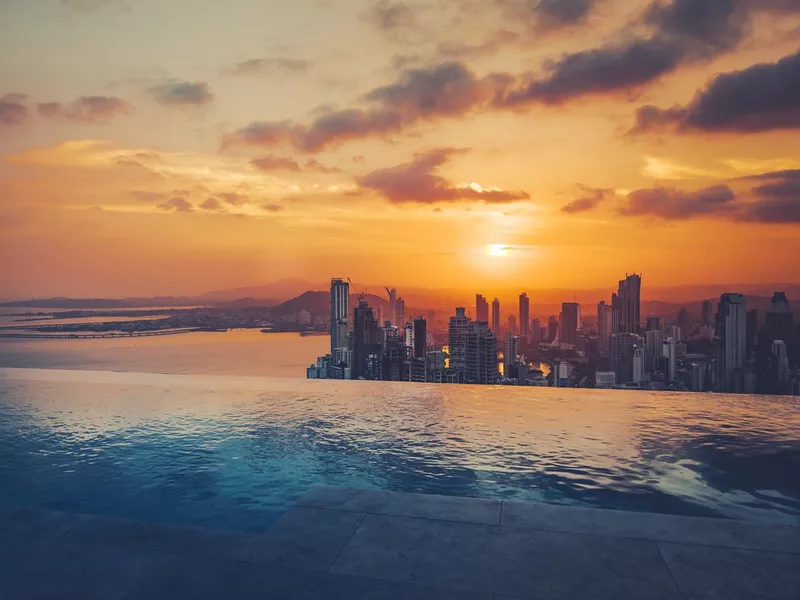 panama city skyline at sunset