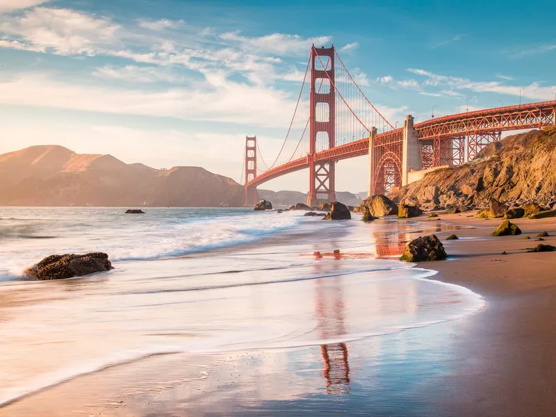 Golden Gate Bridge at sunset, San Francisco, California, USA