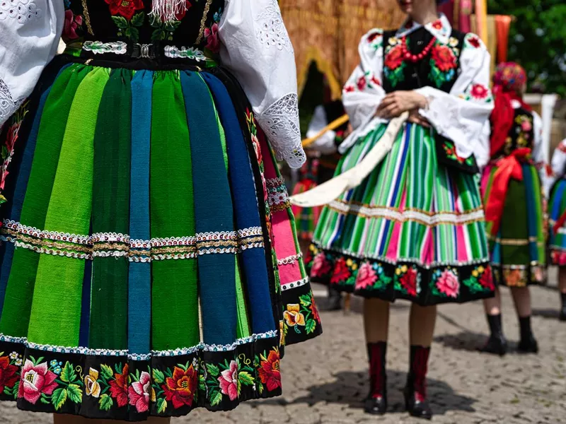 Women dressed in polish national folk costumes from Lowicz region