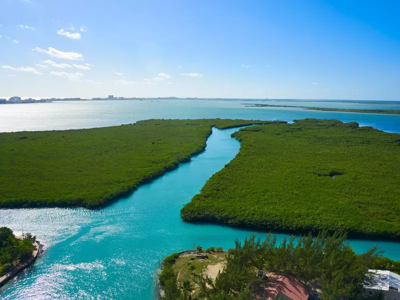 Cancun aerial view of Nichupte Lagoon